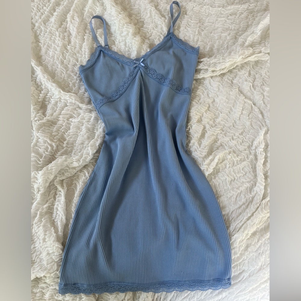 Y2K Baby Blue Ribbed Bodycon Dress